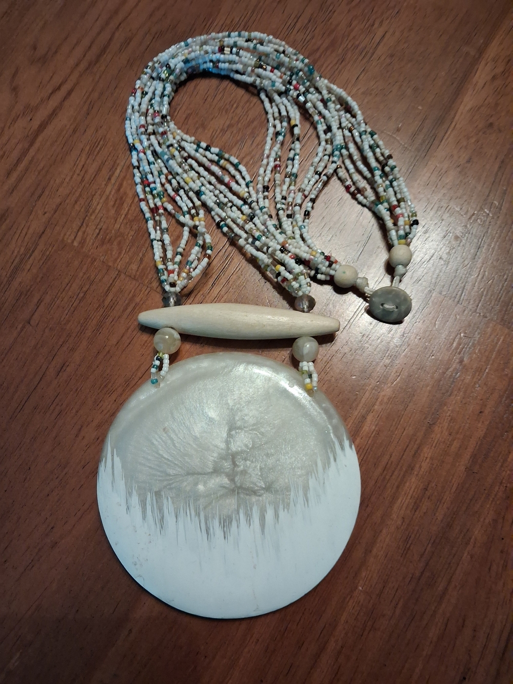 Multistrand Beaded Necklace with Creamy White Ceramic Pendant